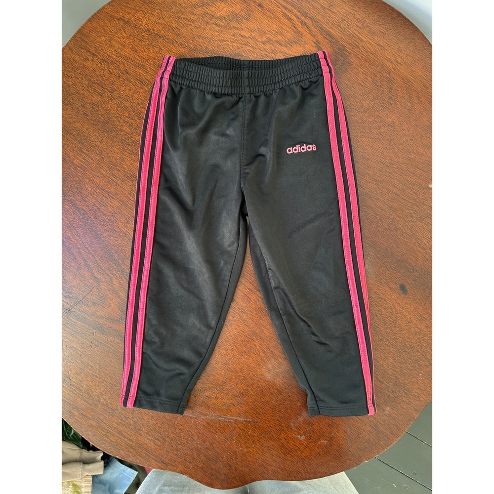 Adidas Kids Black Pink 3-Stripe Track Pants Joggers 24M HCM069